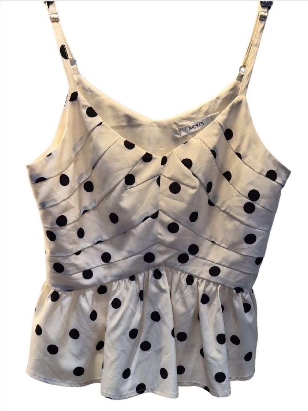 Ricki's Cream and Black Polka Dot Spaghetti Peplum Top